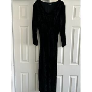 Vintage 90's Y2K Black Velvet Babydoll Maxi Dress Embroidered Top Whimsigoth L